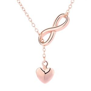 Amy and Annette Silver Lariat Infinity and Heart Drop Pendant Necklace